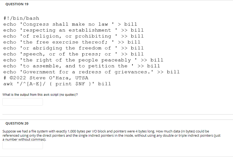 Solved Question 19 1 Bin Bash Echo Congress Shall Make Chegg Com