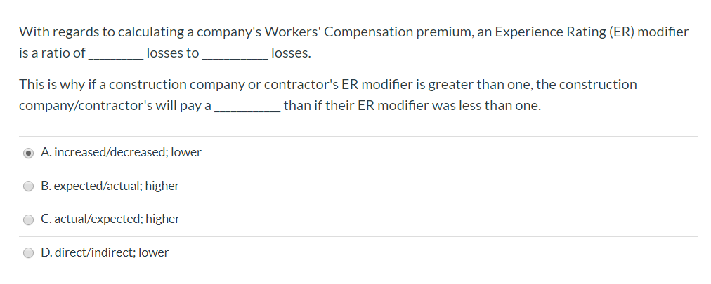 Solved With regards to calculating a company's Workers' | Chegg.com
