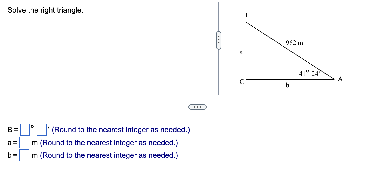 Solved Solve the right triangle. \( \mathrm{B}=\quad \circ | Chegg.com