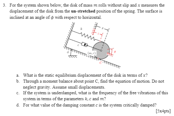Solved 3. For the system shown below, the disk of mass m | Chegg.com