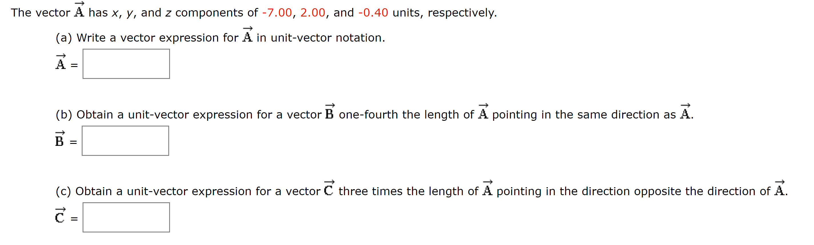 Alphabet Vector Expression Math Solved The vector A has x, y, and z components of -7.00, | Chegg.com