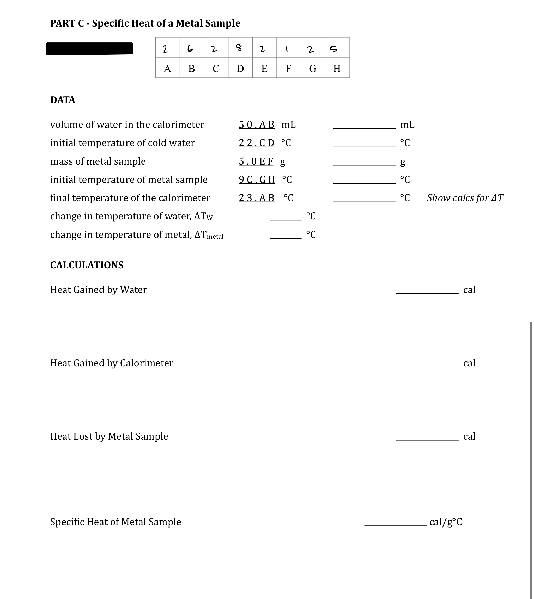 Solved PART B Heat Capacity of the Calorimeter DATA how