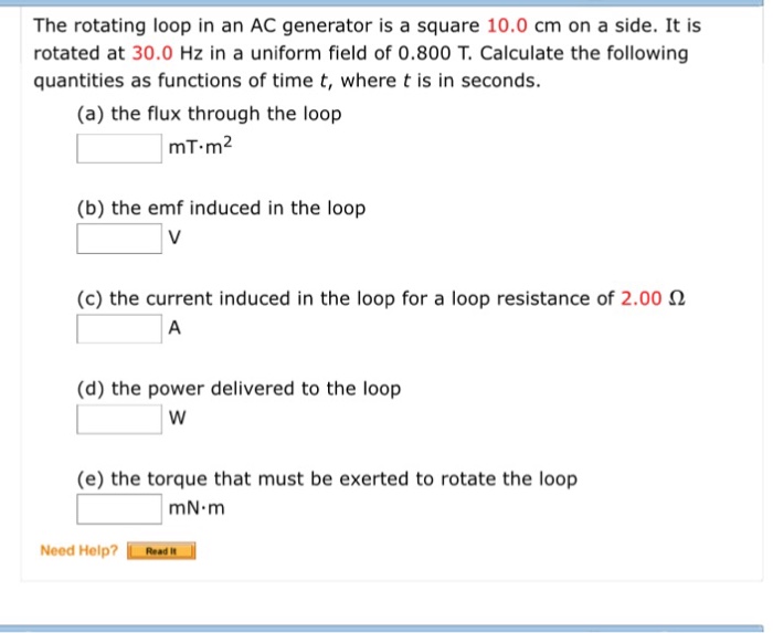 Solved The rotating loop in an AC generator is a square 10.0 | Chegg.com