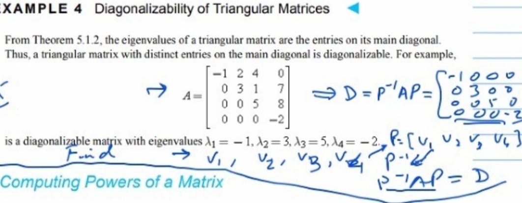 Solved XAMPLE 4 Diagonalizability of Triangular Matrices | Chegg.com image.