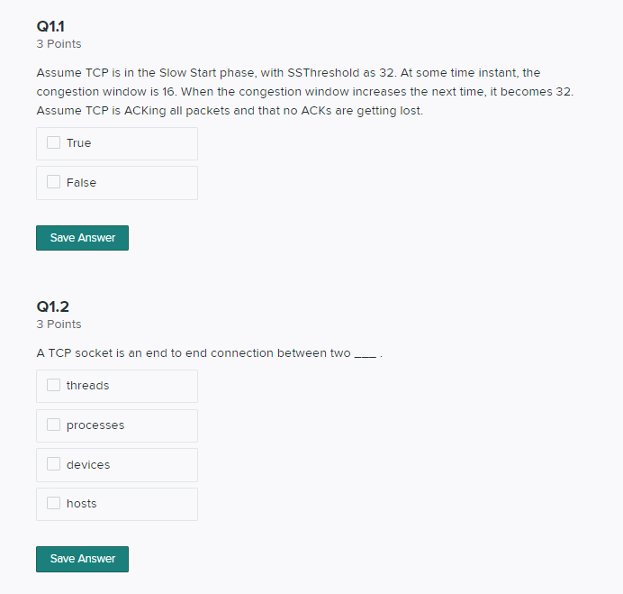 Solved Q1.1 3 Points Assume TCP is in the Slow Start phase, | Chegg.com