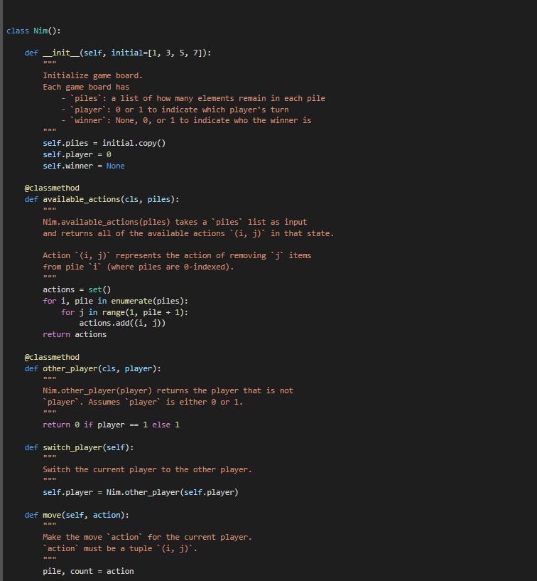 Solved class Nim(): def __init__(self, initial=[1, 3, 5, | Chegg.com