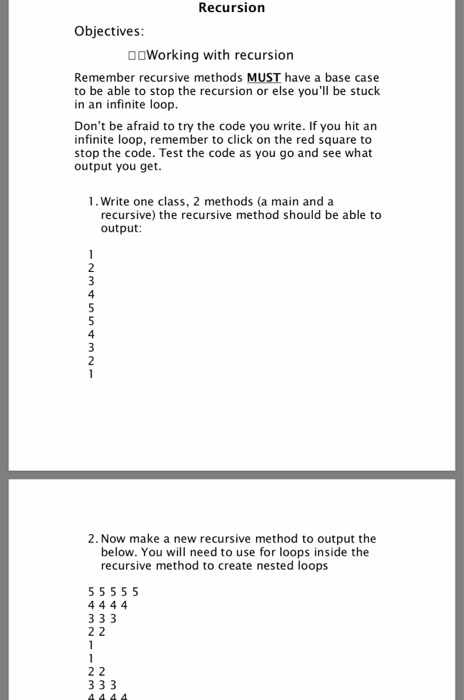 Solved Recursion Objectives OOWorking with recursion | Chegg.com