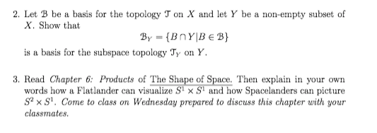 Solved 2. Let B Be A Basis For The Topology T On X And Let Y | Chegg.com