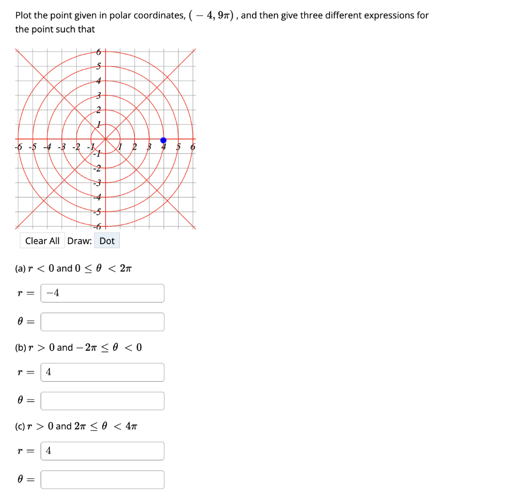 Solved Plot the point given in polar coordinates, (−4,9π), | Chegg.com