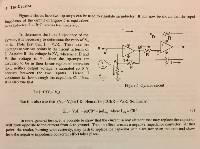 Solved F. The Gyrator Figure 5 shows how two opamps can be