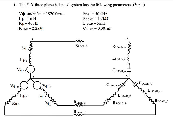 Solved 1. The Y-Y three phase balanced system has the | Chegg.com