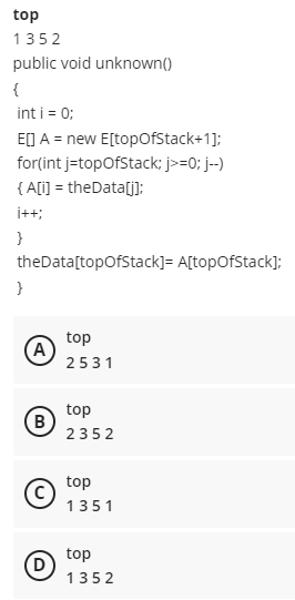 Solved top 1352 public void unknown() \{ int i = 0; E[] A = | Chegg.com