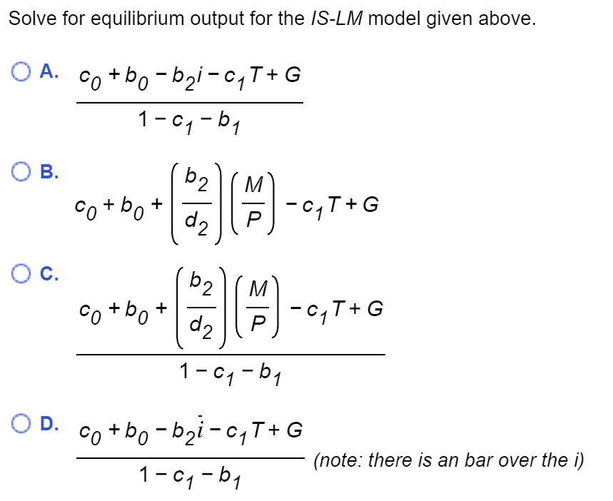 Solved Solve for equilibrium output for the IS-LM model | Chegg.com