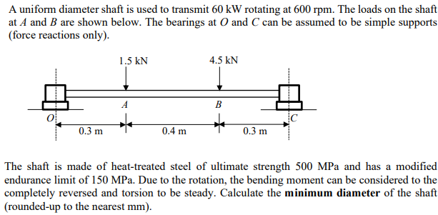 Solved A uniform diameter shaft is used to transmit 60 kW | Chegg.com