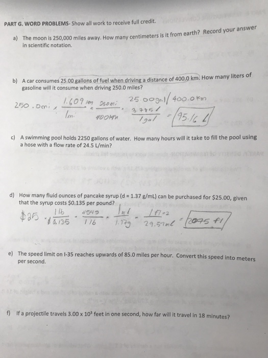 Solved PART G. WORD PROBLEMS Show all work to receive full