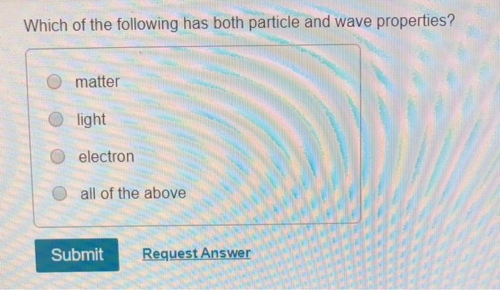 Solved Which of the following has both particle and wave | Chegg.com