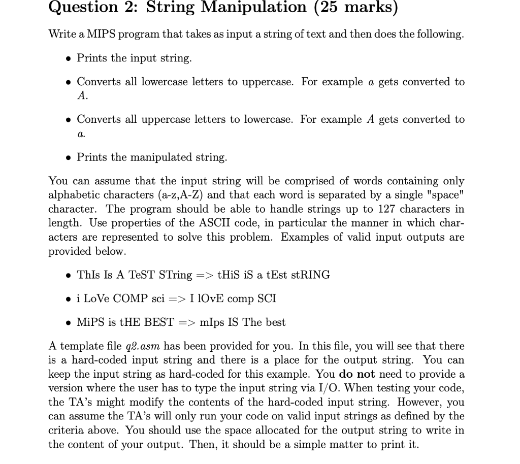 Solved Question 2: String Manipulation (25 marks) Write a | Chegg.com