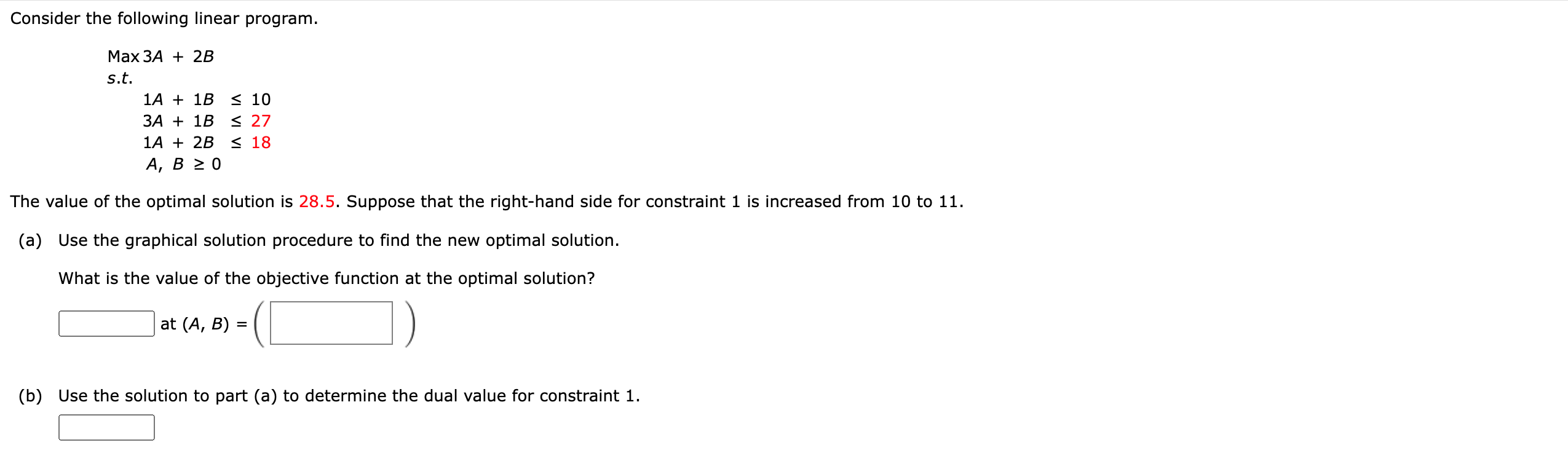 Solved Consider the following linear program. Max 3A+2B | Chegg.com