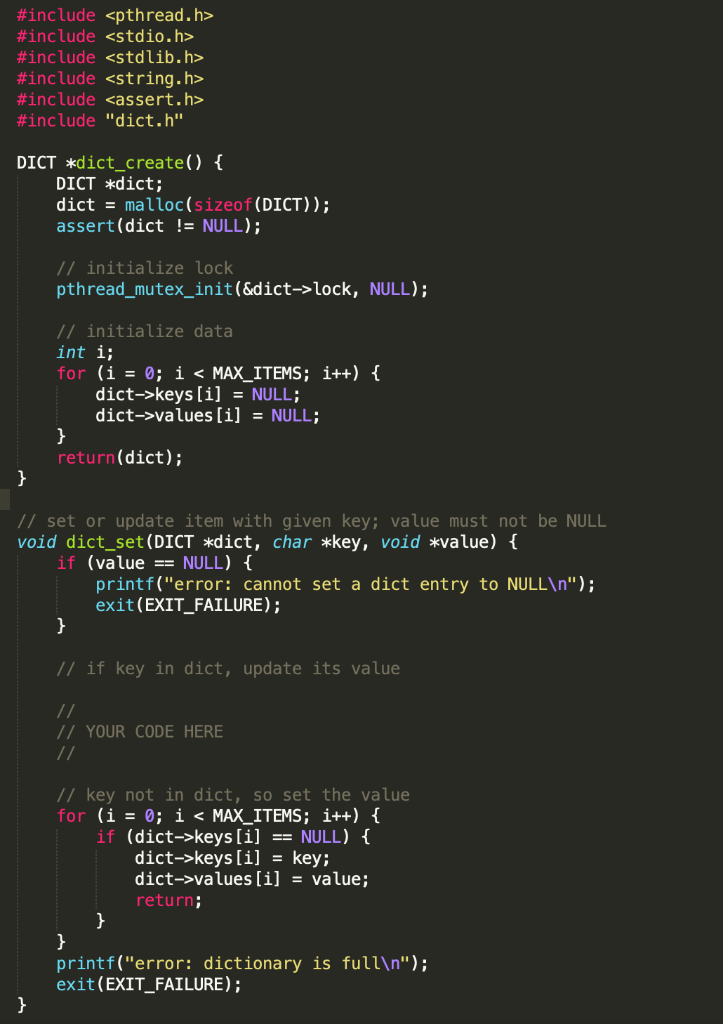 I need two functions of dict.c code (you can find | Chegg.com
