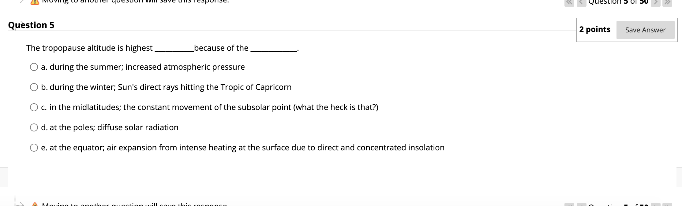 Solved Question 5 2 points Save Answer The tropopause | Chegg.com
