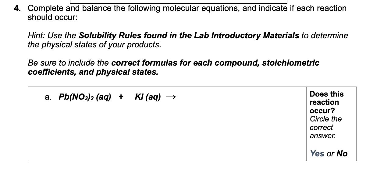 Solved Complete And Balance The Following Molecular | Chegg.com