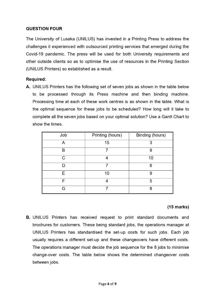 Solved QUESTION FOUR The University of Lusaka (UNILUS) has | Chegg.com