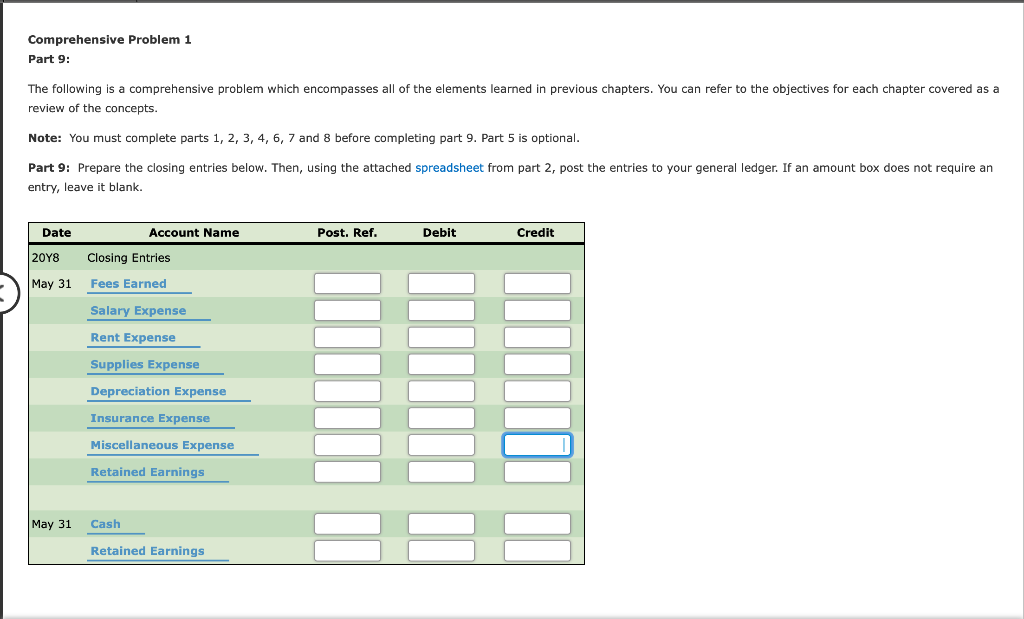 Solved Comprehensive Problem 1 Part 1: The Following Is A | Chegg.com