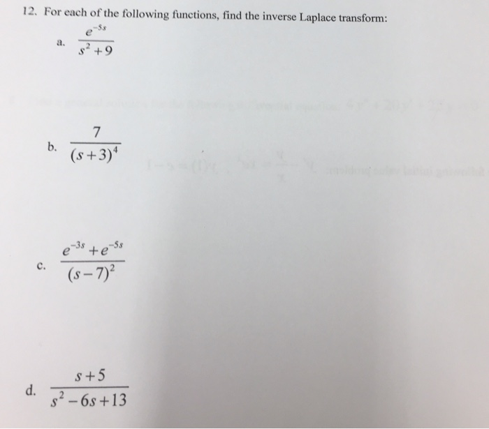 Solved 12. For each of the following functions, find the | Chegg.com