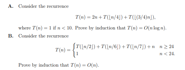 Solved A Consider The Re Recurrence T N 2n T N 4 Chegg Com