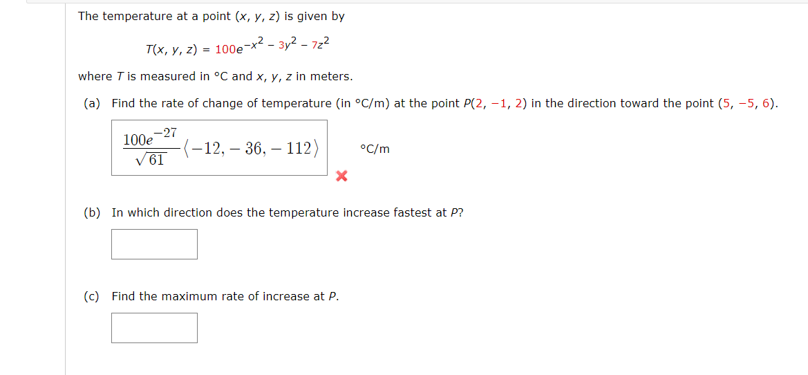 Solved The temperature at a point (x,y,z) is given by | Chegg.com