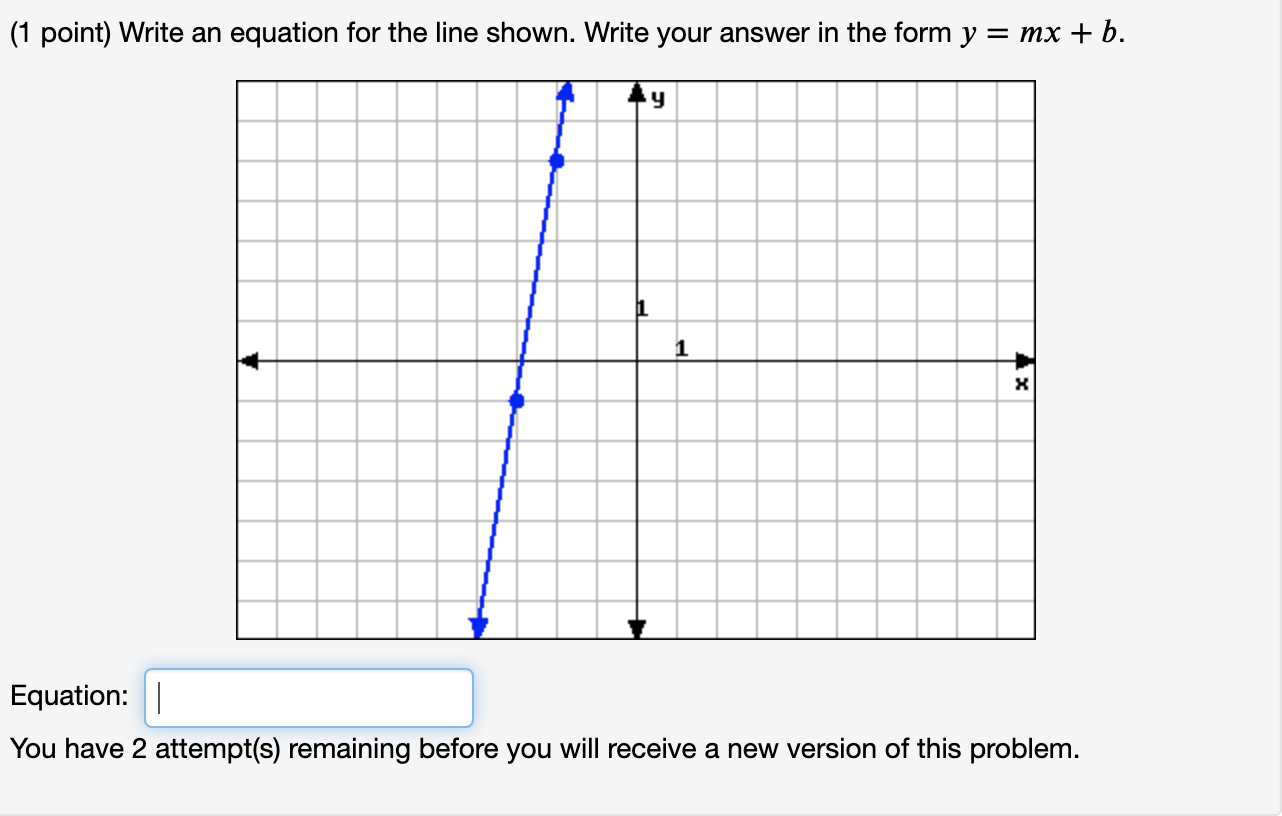 Solved (1 point) Write an equation for the line shown. Write | Chegg.com