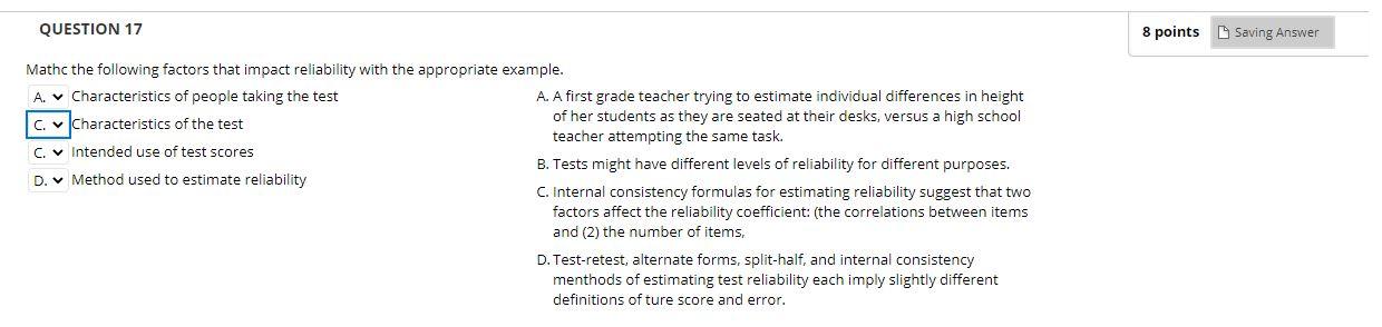 Solved QUESTION 17 8 points Saving Answer Mathc the | Chegg.com