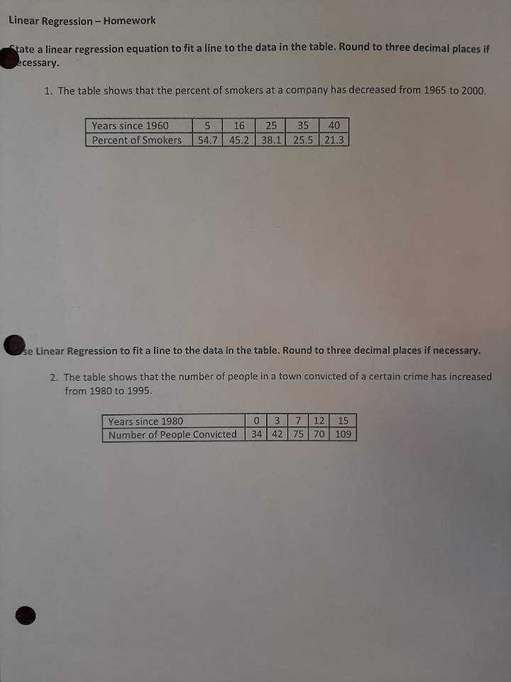 Solved Linear Regression - Homework State a linear | Chegg.com