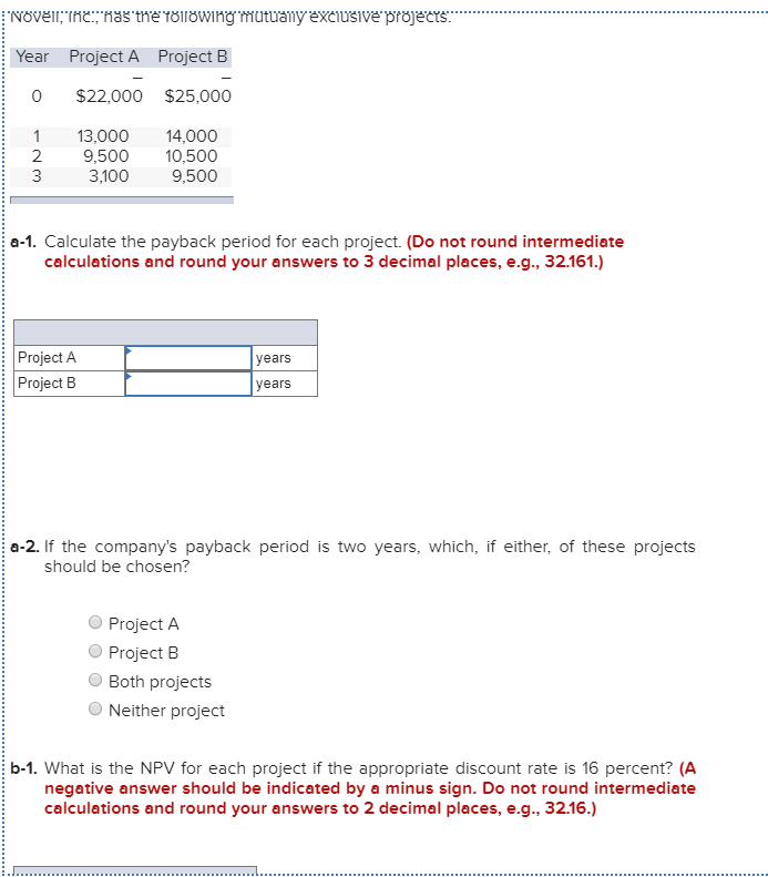 Solved Year Project A Project B 0 $22,000 $25,000 1 13,000 | Chegg.com