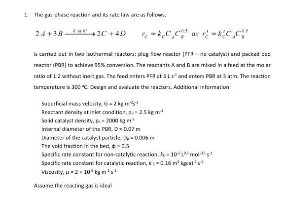 1. The gas-phase reaction and its rate law are as | Chegg.com