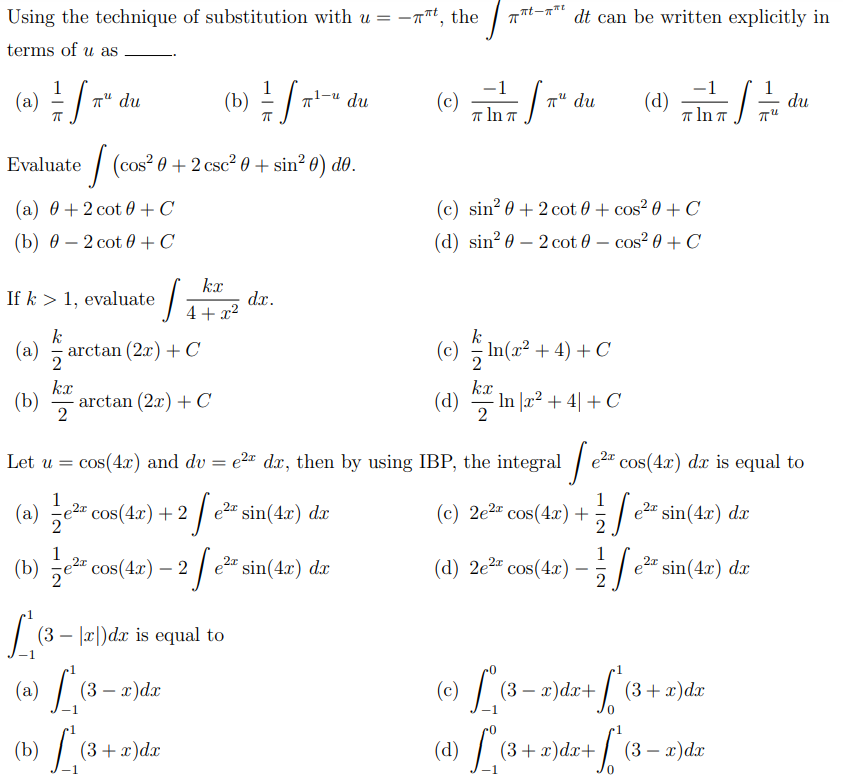 Solved -t, Using the technique of substitution with u = - | Chegg.com