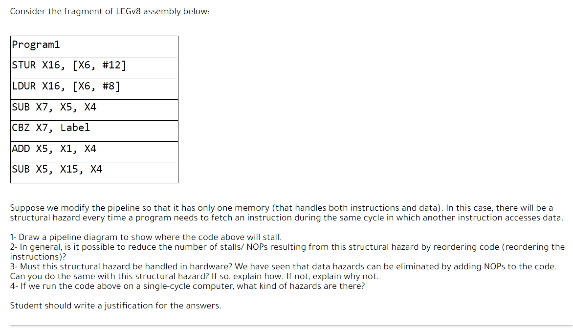 Solved Consider The Fragment Of LEGV8 Assembly Below: | Chegg.com