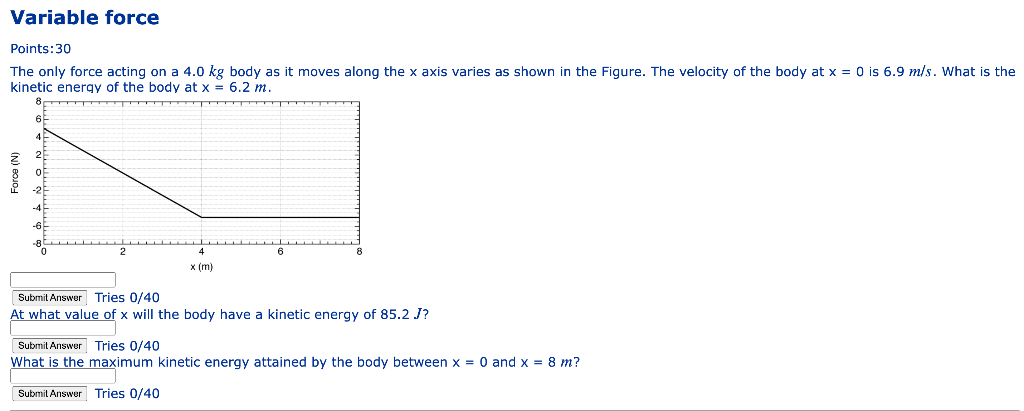 Solved Variable force Points:30 The only force acting on a | Chegg.com