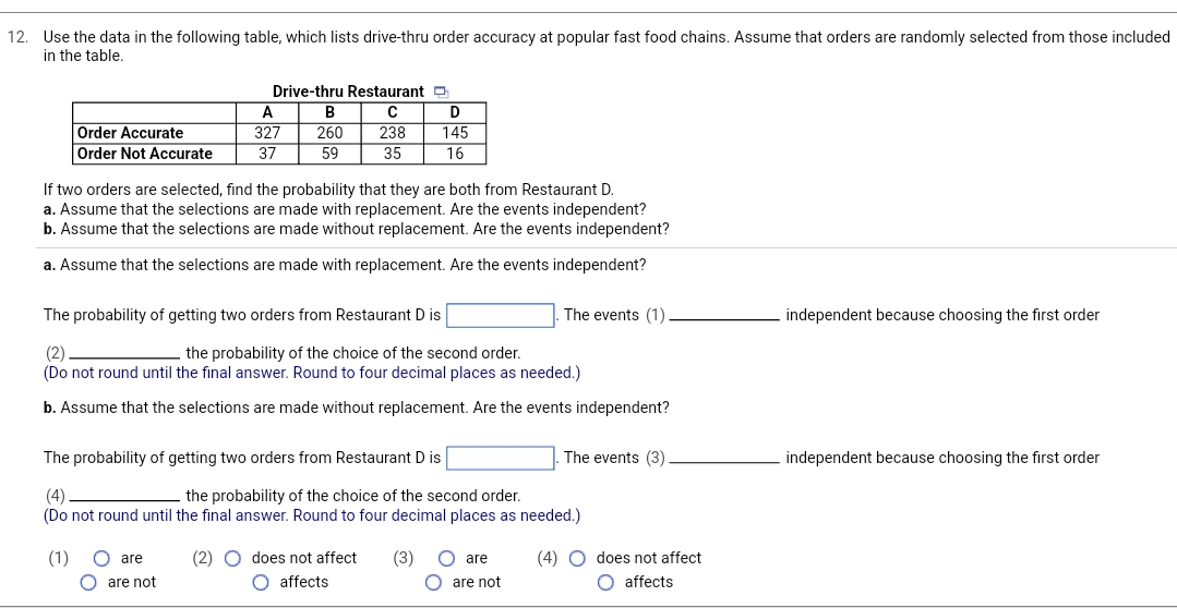 Solved Use the data in the following table, which lists | Chegg.com