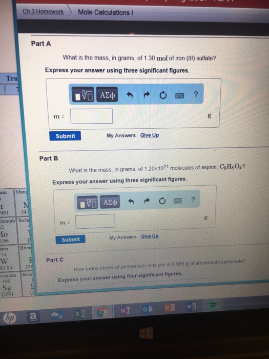 Solved What is the mass, in grams, of 1 30 mol of iron (III)