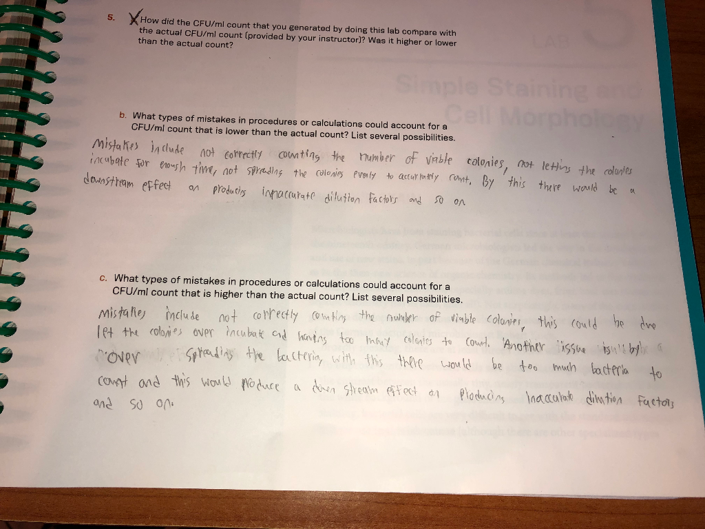 Solved S X How did the CFU/ml count that you generated by | Chegg.com