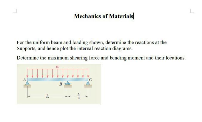 Solved For the uniform beam and loading shown, determine the | Chegg.com