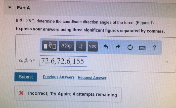 Solved Part A If 0- 25°, determine the coordinate direction | Chegg.com