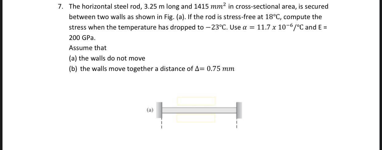Solved 7. The horizontal steel rod, 3.25 m long and 1415 | Chegg.com