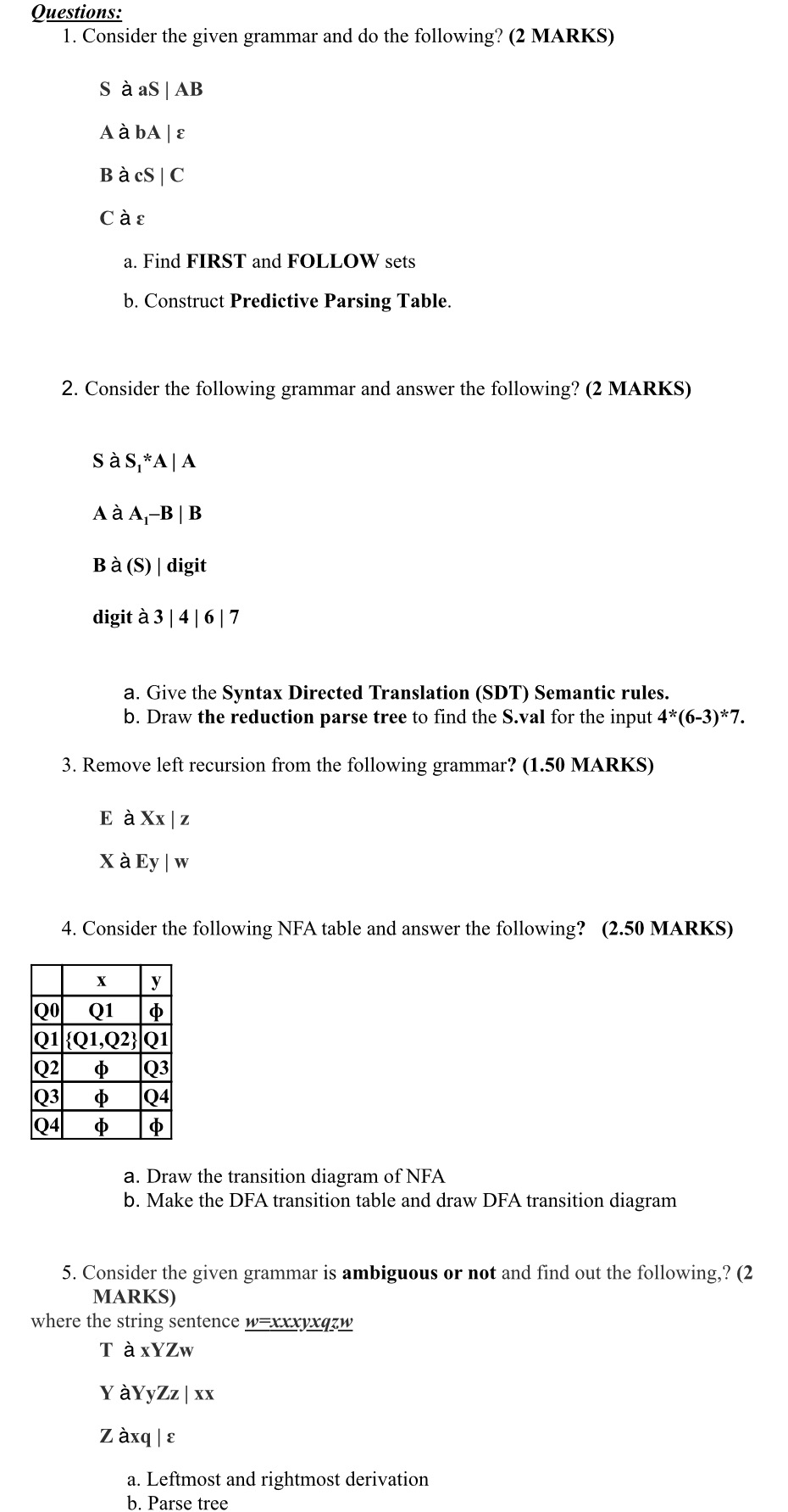 Solved Questions: 1. Consider the given grammar and do the