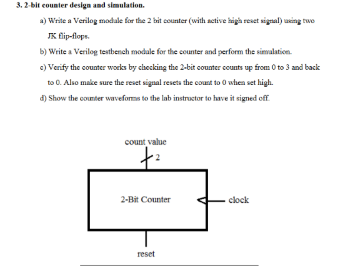 Solved 3. 2-bit Counter Design And Simulation. A) Write A | Chegg.com