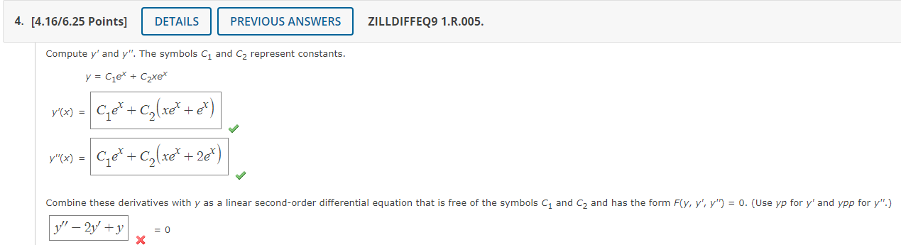 Compute \( y^{\prime} \) and \( y^{\prime \prime} \). The symbols \( C_{1} \) and \( C_{2} \) represent constants.
\[
\begin{