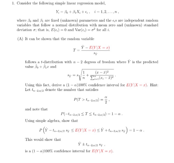 Solved 1. Consider the following simple linear regression | Chegg.com 