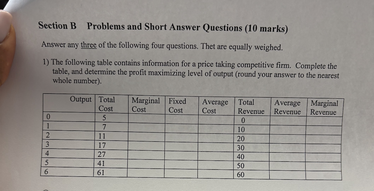 Solved Section B Problems And Short Answer Questions (10 | Chegg.com