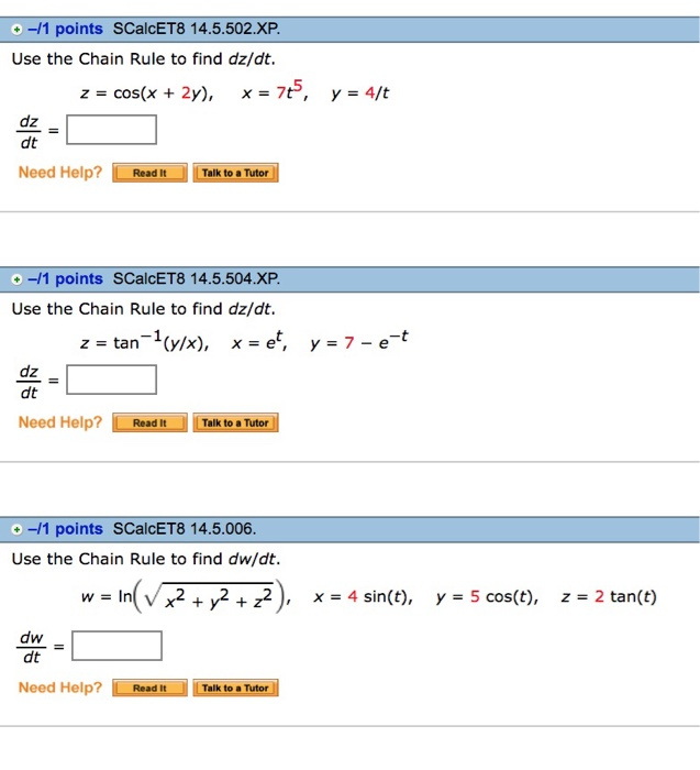 Solved +11 points SCalcET8 14.5.502.ΧΡ. Use the Chain Rule